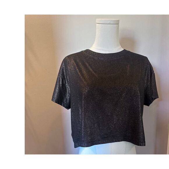 Victoria Secret Sport Black & Gold Shimmer Crop top Size XS Oversized - Picture 9 of 10
